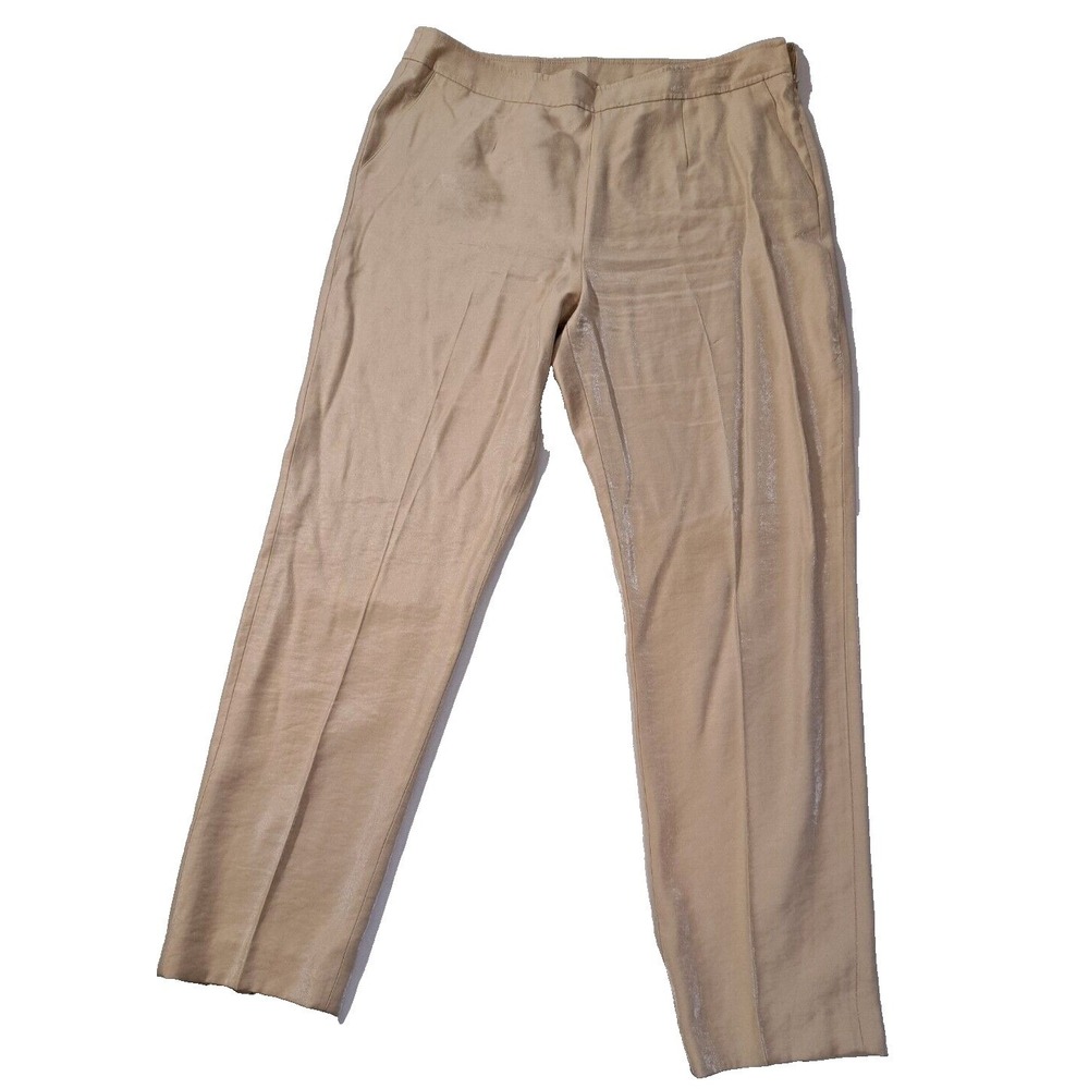 Anne‎ Klein Womens Metallic Champagne Beige Straight Leg Dress Pants Size 12